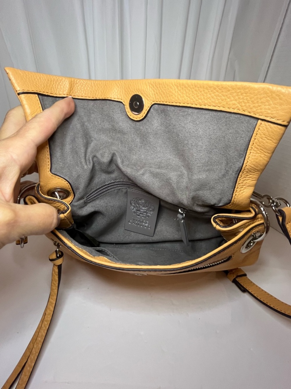 Vince Camuto Caramel Colored Pebbled Leather Crossbody - Picture 5 of 9